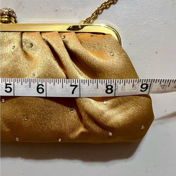 Vintage Gold Satin Rhinestone Jeweled Evening Bag Chain Strap Purse - Picture 5 of 8